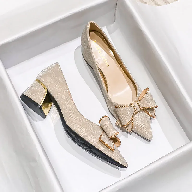 Women Fashion Pointed Toe Chunky Heels Pumps
