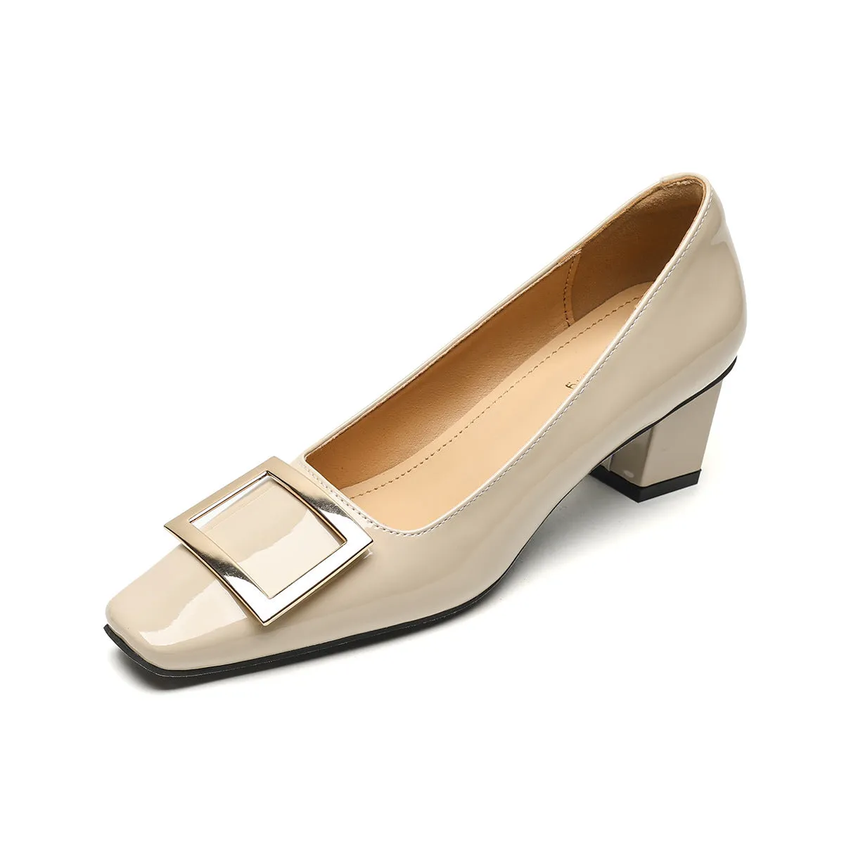 Women Fashion Squared Head Glossy Casual Pumps