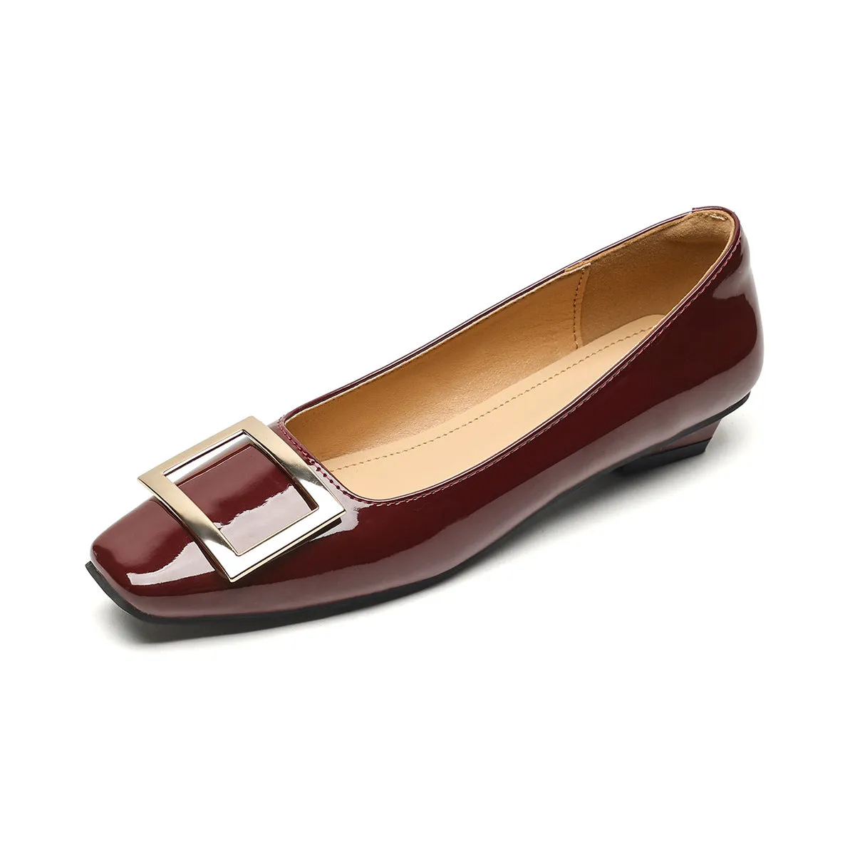 Women Fashion Squared Head Glossy Casual Pumps